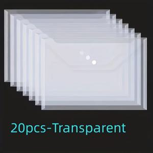 20Pcs 플라스틱 봉투 투명 방수 재사용 가능한 파일 가방 버튼 A4 크기 학생 정보 저장 폴더 New