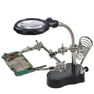 3.5X 12X 돕는 손 세 번째 손 납땜 인두 용접 스탠드 스테이션 2 LED 클립 용접 돋보기 돋보기