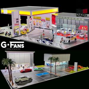 GFans 1/64 스케일 자동차 차고 미니어처 모델 자동차 주차장 다이캐스트 장면 디스플레이 차량 장면 장난감 배경 컬렉션