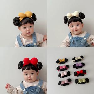 새해 헤어 액세서리 귀여운 활 아기 소녀 가발 모자 헤어 피스 크리스마스 신생아 어린이 소녀 코스프레 머리띠 모자를 쓰고 있죠