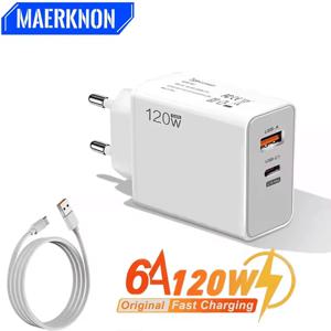 총 120W USB 충전기 2포트 타입 C 고속 충전 여행용 전원 어댑터 EU/US 플러그 벽면 충전기 퀵 차지 3.0 전원 소켓