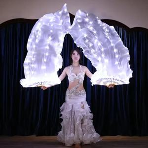 1 쌍 왼쪽 및 오른손 150cm 길이 밸리 댄스 LED 팬 그라디언트 컬러 실크 팬 댄스 액세서리 무대 공연 소품