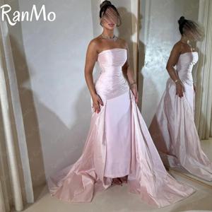Ranmo 심플 핑크 머메이드 이브닝 드레스 Strapless Pleats 발목 길이 민소매 댄스 파티 드레스 فساتين سهرة 맞춤형