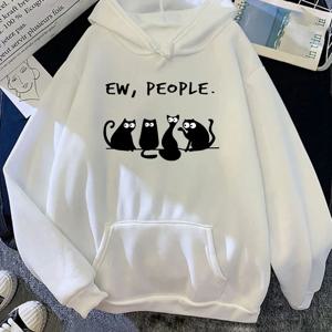 아메리칸 빈티지 2025 가을 겨울 여성 후드 EW PEOPLE 레터 프린트 탑 웃긴 하라주쿠 만화 검은 고양이 패턴 의류