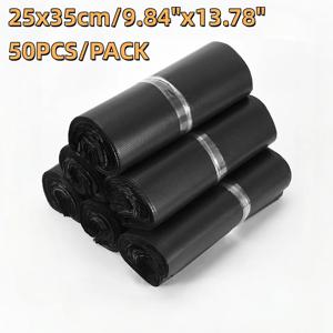 50개 25x35cm 내구성 있는 검정 폴리 메일러 방수 택배 가방 창고 전자상거래 물류 배송용