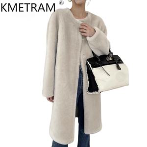 100% 천연 메리노 울 양가죽 양면 모피 코트 여성용 럭셔리 롱 리얼 퍼 재킷 여성 겨울 의류 2025 푸루르