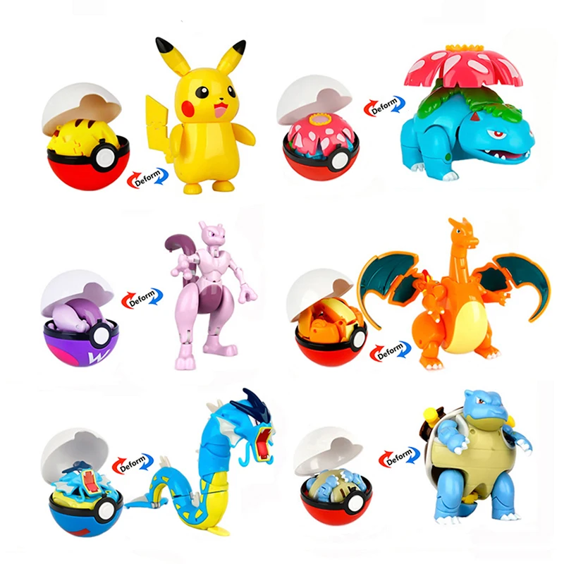 고품질 포켓몬 공 변형 장난감 피카추 Mewtwo Gyarados 포켓 몬스터 Pokeball 포켓몬 액션 피규어 어린이 장난감 Gif