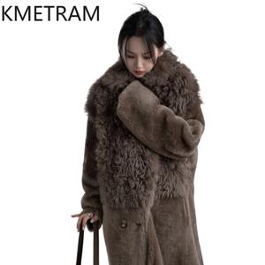 KMETRAM 100% 천연 투스카니 또는 메리노 울 양가죽 퍼 아우터웨어 여성용 롱 리얼 퍼 코트 여성용 신상 겨울옷 2025