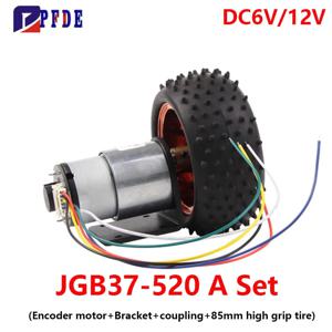 JGB37-520 홀 엔코더 DC 모터+85mm 대형 타이어 브래킷 포함 속도 측정용 지능형 소형 자동차 세트 DC6V 12V 6~1590RPM