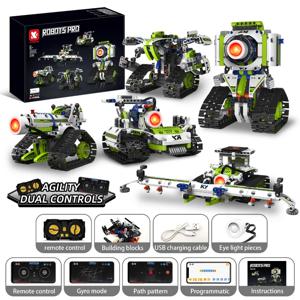 K96158 337PCS 5-in-1 전동 리모컨 프로그래밍 로봇 블록 STEM 교육용 코딩 장난감 디지털 디스플레이 포함