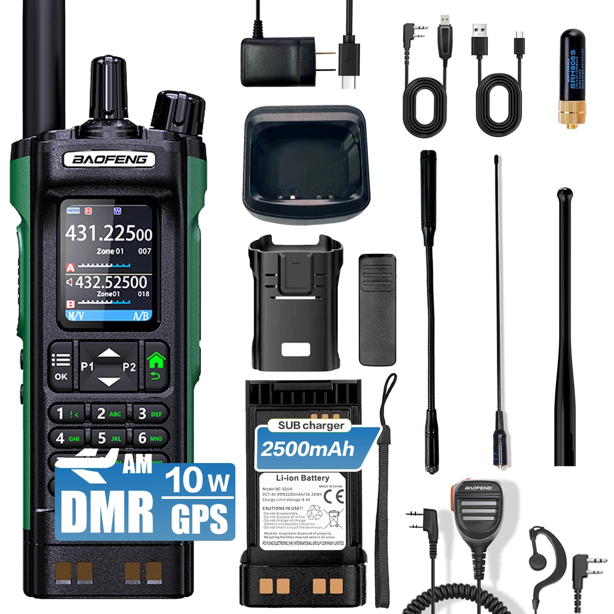바오펑 DM-32UV DMR 디지털 라디오 GPS APRS 에어밴드 수신 AES256 녹음 타입-C 듀얼 타임 슬롯 햄 무전기 티어 1&2