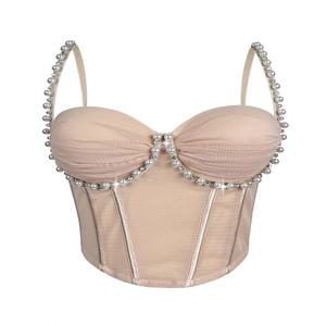 시스루 언더와이어 코르셋 캐솔 피쉬본 디자인 스트랩리스 슬리밍 브라탑 에스닉 무대 의상 폴리에스터 여름 2025