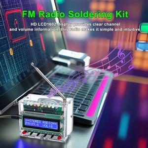 FM 라디오 키트, 납땜 프로젝트 LED 깜박이는 조명이 있는 라디오 DIY 라디오 키트 LCD1602 디스플레이 FM 87-108MHz 납땜 연습
