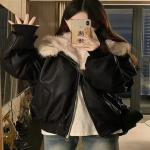 여성용 짧은 양털 자켓 따뜻한 두꺼운 오토바이 코트 겨울 신상 플리스 안감 중국 브랜드 통근 스타일 긴팔