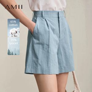 Amii 여성용 반바지 2026 봄 신작 다목적 통근용 면 반바지 자카드 캐주얼 기본 여성용 루즈 와이드 레그 팬츠 12641111