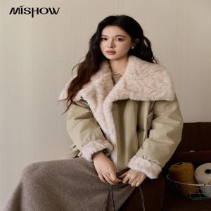 MISHOW 여성용 파카 다운 재킷 겨울용 큰 라펠 퍼 칼라 혼 버튼 코트 두꺼운 따뜻한 루즈 패딩 아우터웨어 MXE94W1046