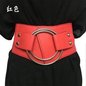 여성용 한국식 와이드 허리 벨트 - 클래식 원형 버클 스트레치 코르셋 벨트, 드레스용 슬리밍 와이드 탄성 벨트