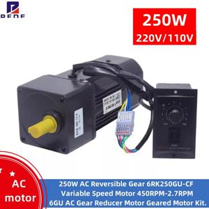 250W 220V/110V AC 가역 기어 6RK250GU-CF 가변 속도 모터 450RPM-2.7RPM 6GU AC 기어 감속기 모터 기어드 모터 키트.