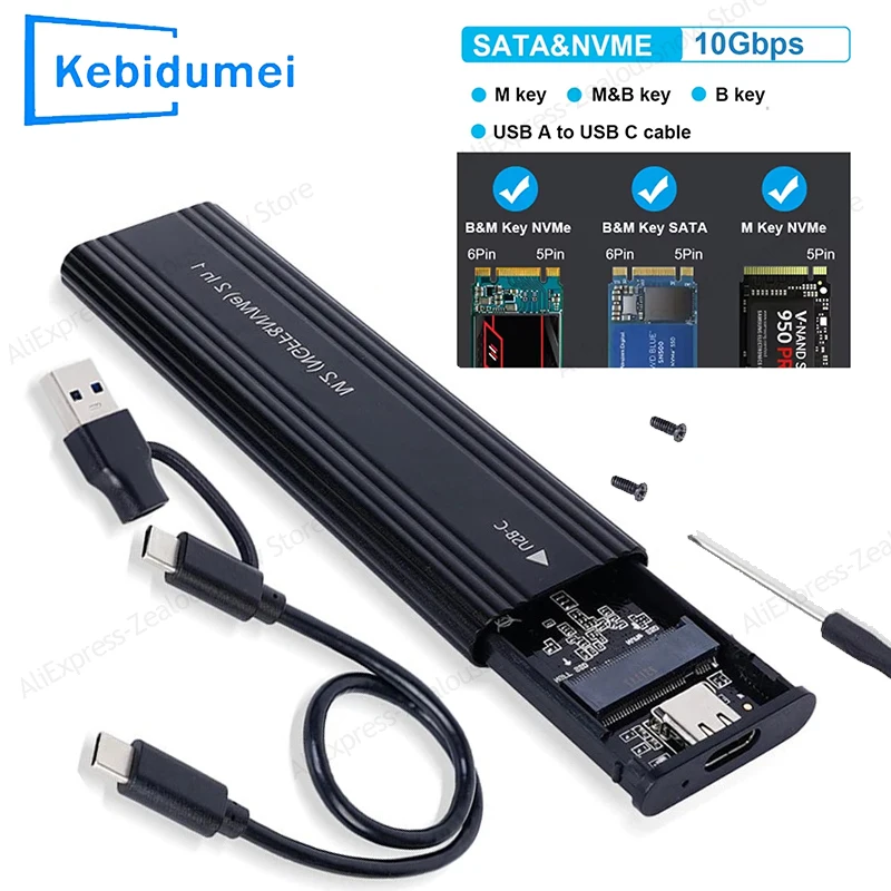 M2 SSD 케이스 NVME SATA 듀얼 프로토콜 M.2 to USB 타입 C SSD 인클로저 어댑터 NVME SATA SSD 디스크 박스 M 키 및 B&M 키 지원