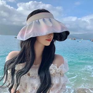 패션 자외선 차단 모자 여성 여름용 자외선 차단 비닐 헤어밴드 화려한 그라데이션 쉘 모자 햇빛 가리개 빈탑 커버 페이스 마스크
