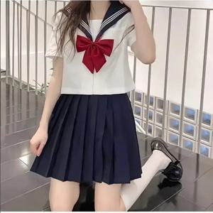 일본 여고생 교복 JK 슈트 섹시 봄 가을 레드 타이 화이트 3종 기본 세일러복 여성 긴팔 슈트