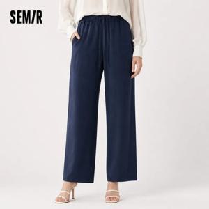 Semir 여성 바지 캐주얼 리넨 혼합 루즈 드레이프 신축성 있는 허리 편안한 와이드 레그 2026 여름 미니멀리스트 스타일 탑
