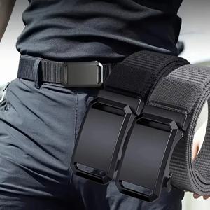 새로운 자동 버클 벨트, 남성용 캔버스 전술 작업복 캐주얼 야외 군사 훈련 바지 벨트