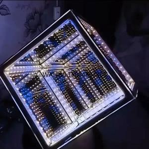 9.8인치 인피니티 미러 큐브 LED 무드등 포함, 휴일 장식용, 사무실용 발광 큐브