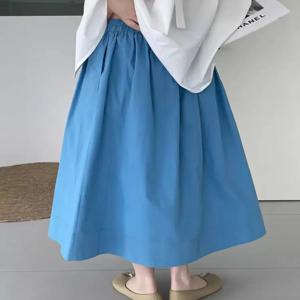 플러스 사이즈 코튼 린넨 롱 스커트, 신축성 있는 허리, 플레어 밑단, 빈티지 중국풍 패션, 봄 캐주얼 맥시 스커트 (여성용)