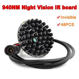 보이지 않는 940nm 야간 적색광 노출 없음 48pcs IR 라이트 CCTV 카메라 야간 투시경용 적외선 조명기 보드 + 전원 케이블