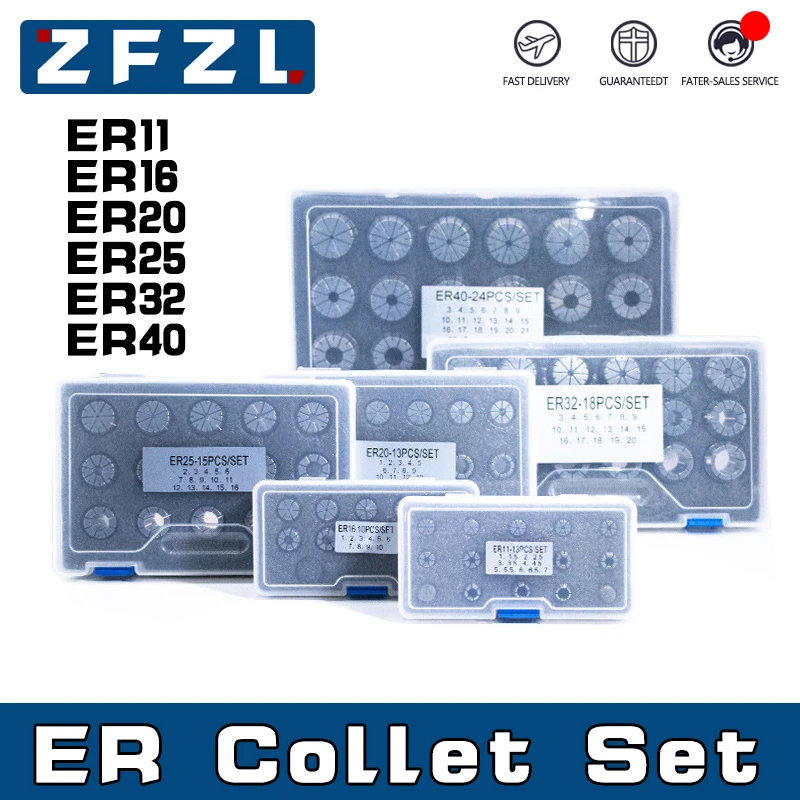 1 세트 ER11 ER16 ER20 ER25 ER32 ER40 스프링 콜레트 AA 고정밀 0.005mm CNC 밀링 공구 홀더 조각 기계 선반