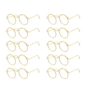 10Pcs 레트로 인형 안경 금속 라운드 프레임 Lensless 안경 장난감 소형 안경 DIY 인형 드레싱 액세서리 안경