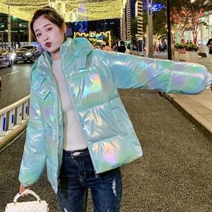 여성용 광택 웨이브드 워시 다운 면 패딩 의류, 컬러풀한 코트, 한국 버전, 루즈한 두꺼운 학생 재킷, 겨울 신상