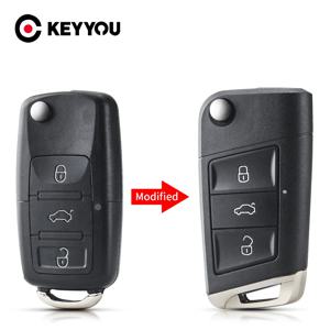 KEYYOU-플립 키, 리모트 셸 자동차 키 블레이드 없음, 폭스 바겐 골프 4 5 6 7 제타 파사트 CC 티구안 폴로 비틀 투란 스코다