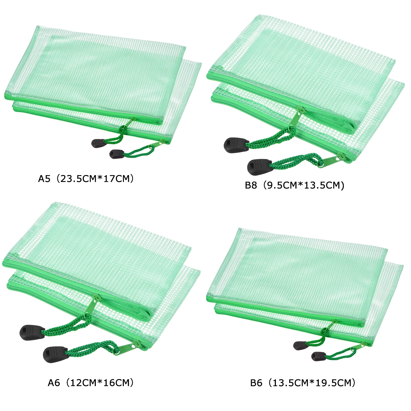 6Pcs 방수 PVC 메쉬 지퍼 주머니 A5/A6/B6/B8 크기 파일 문서 주머니 빌 가방 폴더 Office 홈 문구 공급
