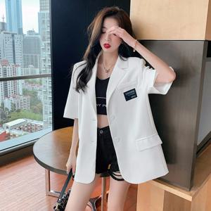 여성 정장 재킷, 오버사이즈 반팔 블레이저, Mujer 재킷, 한국 패션 코트, 가디건, 얇은 상의, 버튼 포켓, 여름