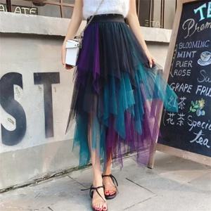 패션 여름 투투 여성 스커트 하라주쿠 Tulle Bottom Faldas 캐주얼 하이 웨이스트 미디 메쉬 스커트 여성 의류 Saia Jupe Femme