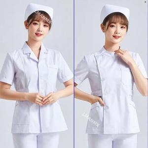 흰색 짧은 소매 스크럽 유니폼 여성 애완 동물 미용 클리닉 간호 의류 작업복 간호사 스크럽 작업 핑크 의료 유니폼