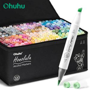 Ohuhu Honolulu 320 색상 마커 펜 세트 알코올 아트 마커 리필 가능 듀얼 팁 스케치 드로잉 만화 학교 미술 용품