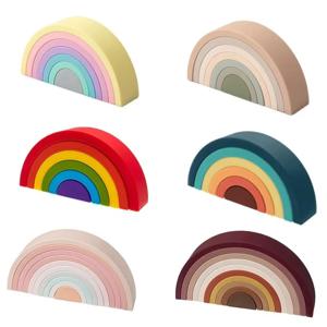 TYRY.HU 6/7/10pcs 아기 실리콘 빌딩 블록 레인보우 소프트 블록 3D 교육 몬테소리 장난감 아기 Teether 선물