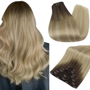 풀 샤인 인간의 머리카락 확장 클립 헤어 익스텐션 Balayage 7pcs 120g 더블 씨실 헤어 익스텐션 레미 인간의 머리카락