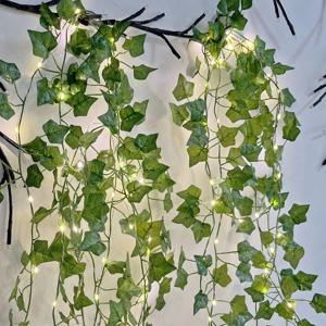 200cM20LED 녹색 잎 모양 인조 식물 스트링 라이트 배터리 구동 방수 요정 스트링 라이트 벽 집 크리스마스 장식용