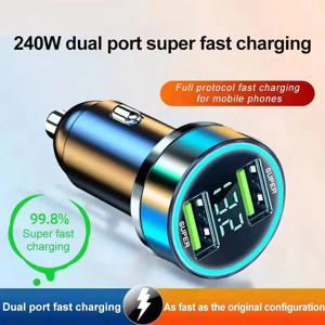 240W USB 차량용 충전기 2포트 초고속 충전 디지털 디스플레이 전원 어댑터 (아이폰, 삼성, 샤오미 휴대폰용)