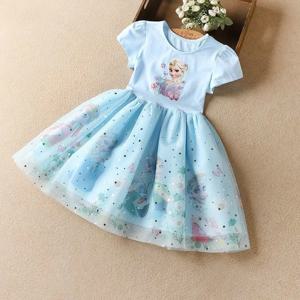 여자 드레스 만화 여름 냉동 패션 어린이 엘사 공주 아기 소녀 유아 짧은 소매 귀여운 파티 드레스 3-9Y