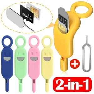 2 in 1 SIM 카드 제거 바늘 핀(보호 홀더 포함) 분실 방지 전화 SIM 카드 보관 케이스 트레이 이젝터 바늘 오프너