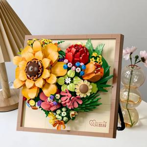 KNEW BUILT 혁신적인 블록 꽃 3D 사진 액자 장식품-이상적인 DIY 장식, 소녀를 위한 선물, 벽걸이 및 교육용 장난감