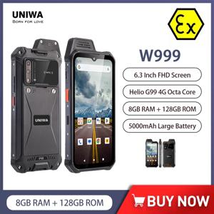 UNIWA W999 Helio G99 견고한 방수 워키토키, 8GB + 128GB 6.3 인치 FHD 5000mAh 스마트폰, 안드로이드 13 NFC 휴대폰 ATEX