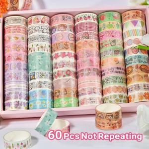 60 개/대 귀여운 Washi 테이프 일본어 1.5cm 접착제 장식 마스킹 테이프 스크랩북 편지지 스티커 학교 용품