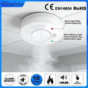연기 감지기 10년 연기 감지기 독립 화재 경보기 CE EN14604 CR123A 배터리 LED 표시기 홈 보안 인증