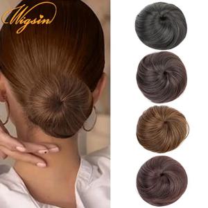 WIGSIN 합성 짧은 스트레이트 헤어 롤빵 Chignon 클립 헤어 익스텐션 블랙 브라운 헤어피스 여성용